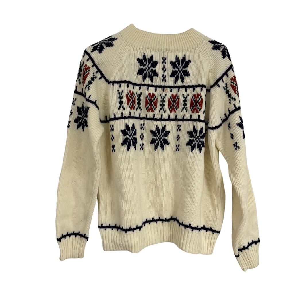 Vintage 70s JC Penney Sweater L White Snowflake Geo Ski Christmas RARE - READ